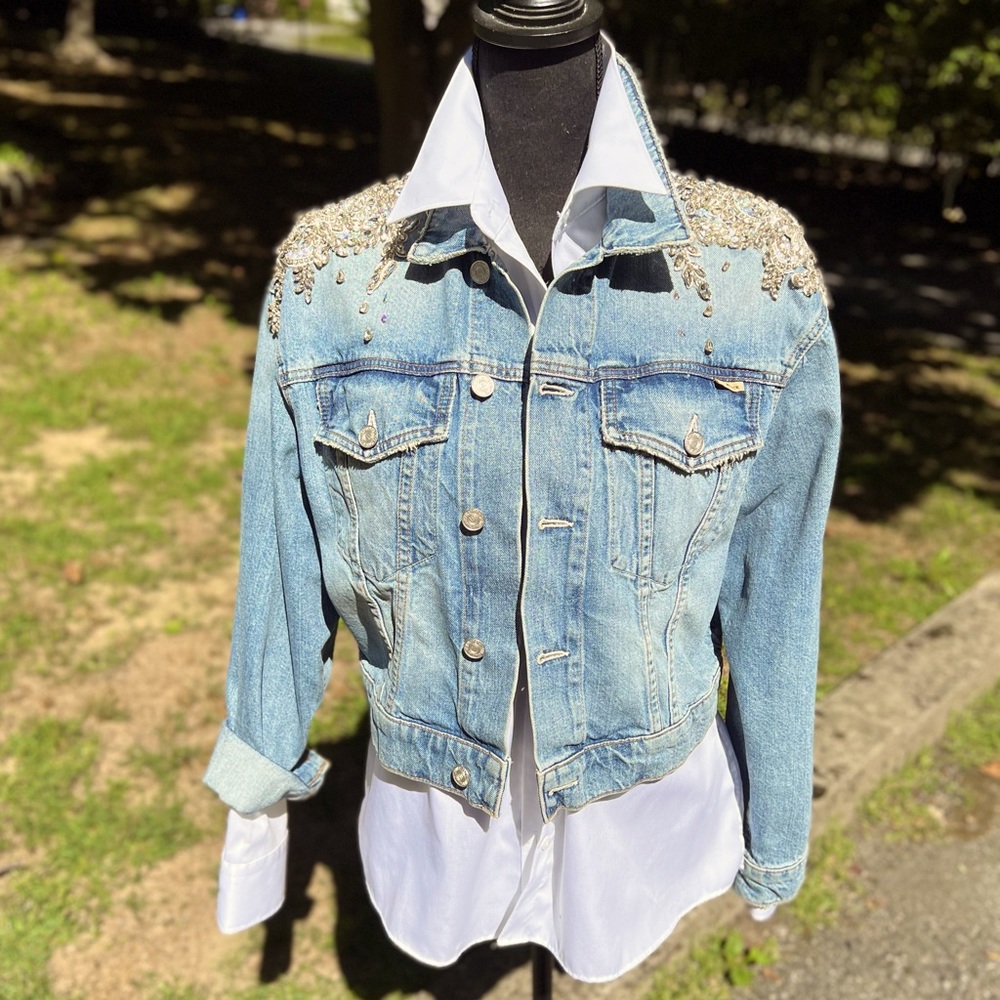 MOTHER Jean Jacket Embellished with Swarovski Crystals